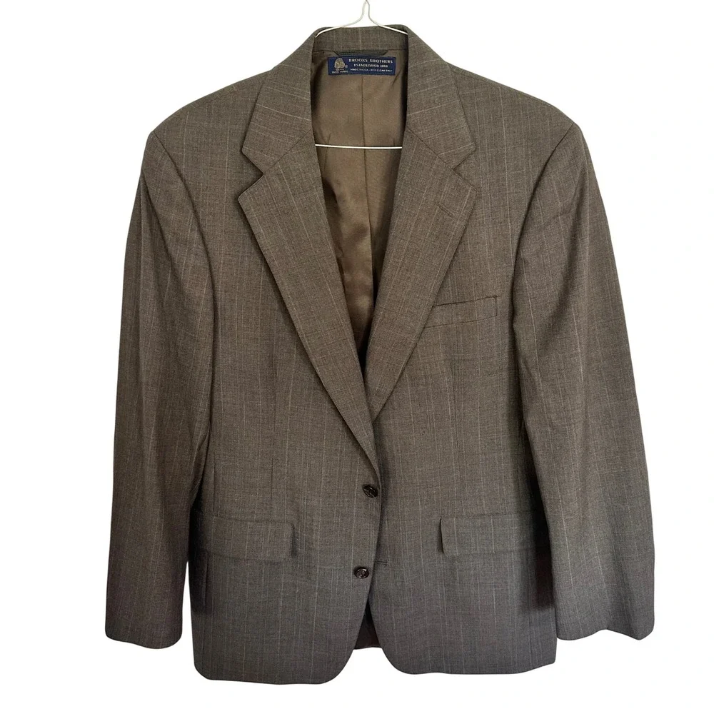 Brooks Brothers Blazer Mens 42R Gray Pinstripe Pure Wool 2Button Suit Jacket USA